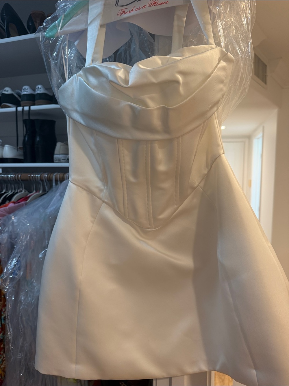 Meshki Isabel White Satin Mini Dress